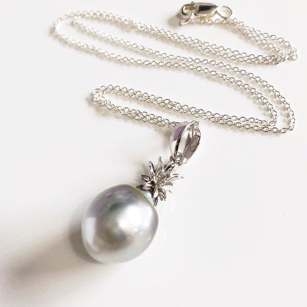 Pineapple pearl necklace silver tahitian pearl (N308) Maimoda Jewelry