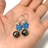 Opal plumeria and Tahitian pearls earrings (E573)