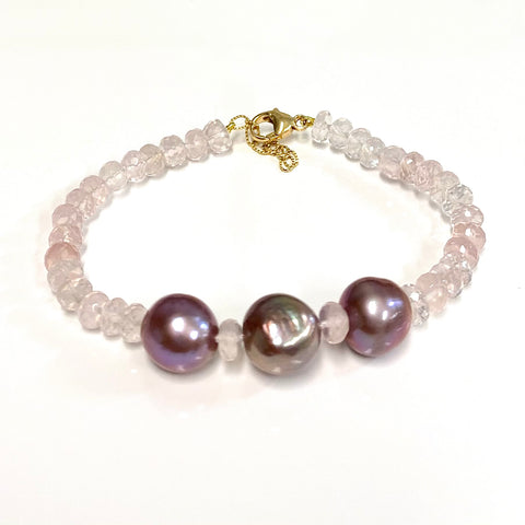 Bracelet LELA - Edison pearls & rose quartz (B485)