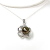 CZ plumeria pendant necklace - Tahitian pearl (N330)