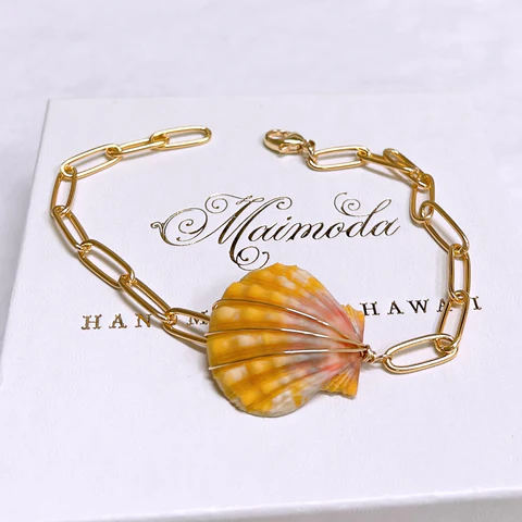 Sunrise shell bracelet - paper clip chain ( B564)