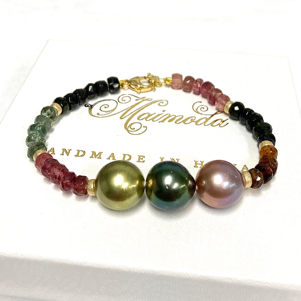 Bracelet MAYRA - triple momi & tourmaline (B516)