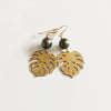 Monstera & tahitian pearl earrings (E495)