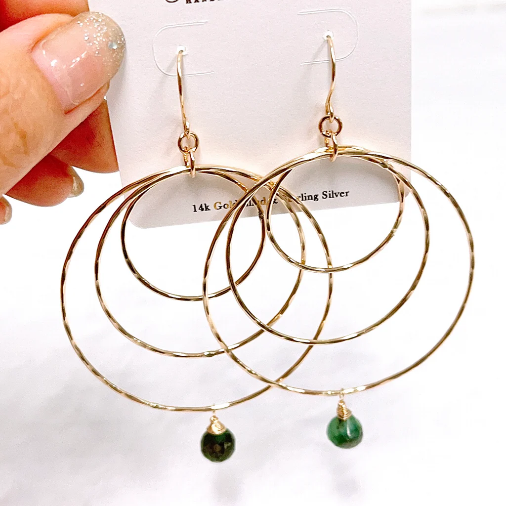 Emerald hoops earrings (E612)