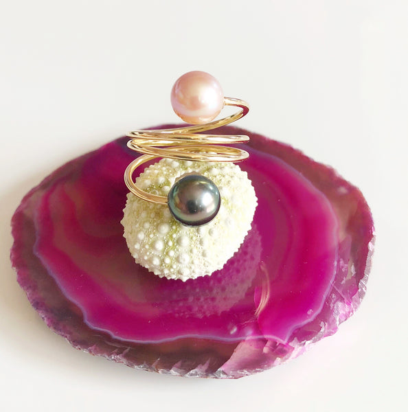 Ring IHILANI - pink & tahitian pearls (R165)