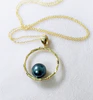 Bamboo pendant necklace - tahitian pearl (N324)