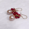 Earrings KIRA - pink Edison pearl & ruby (E616)