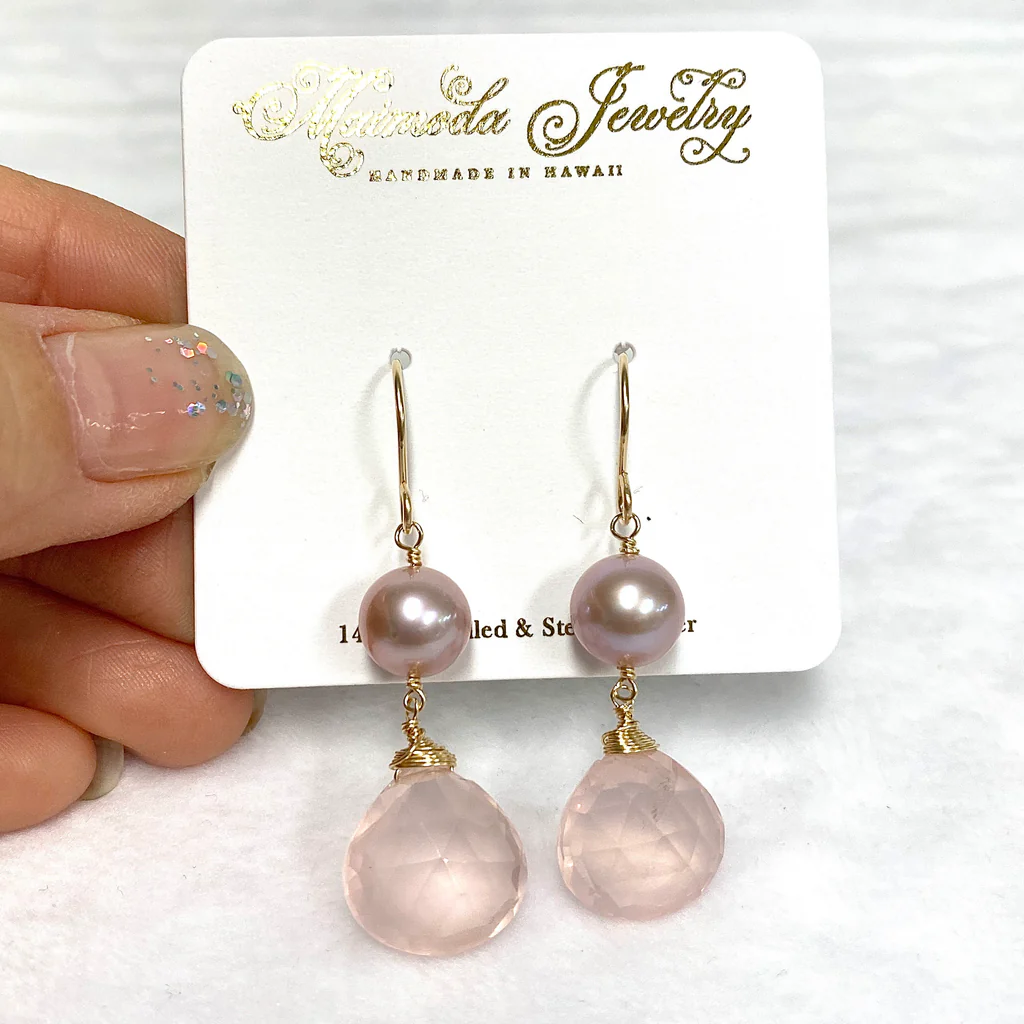 Pink Edison and rose quartz earrings