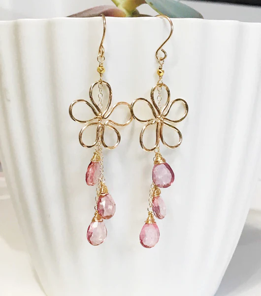 Earrings Suri - pink quartz (E311)