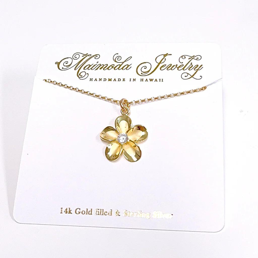 CZ plumeria charm necklace