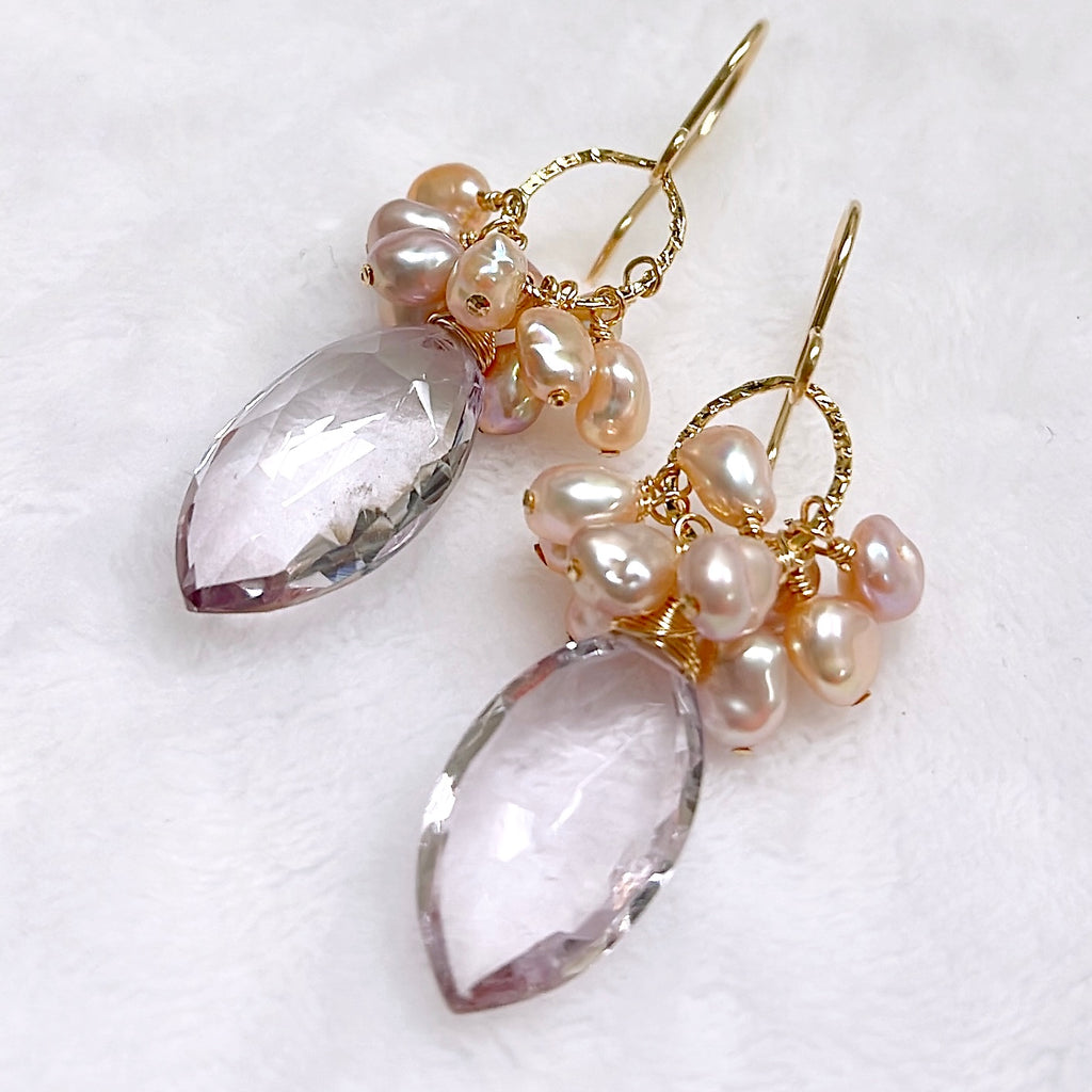 Earrings KIRA - Pink Amethyst & keshi Edison pearls