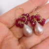 Earrings KIRA - pink Edison pearl & ruby (E616)