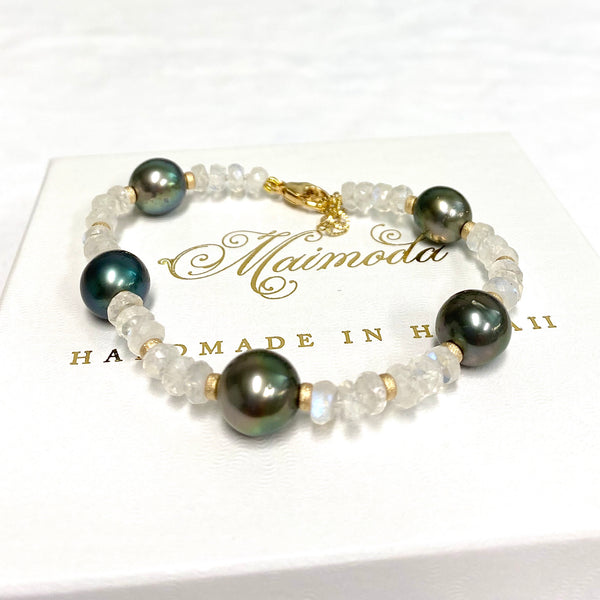 Bracelet ERIS - Tahitian pearls & moonstone (B513)