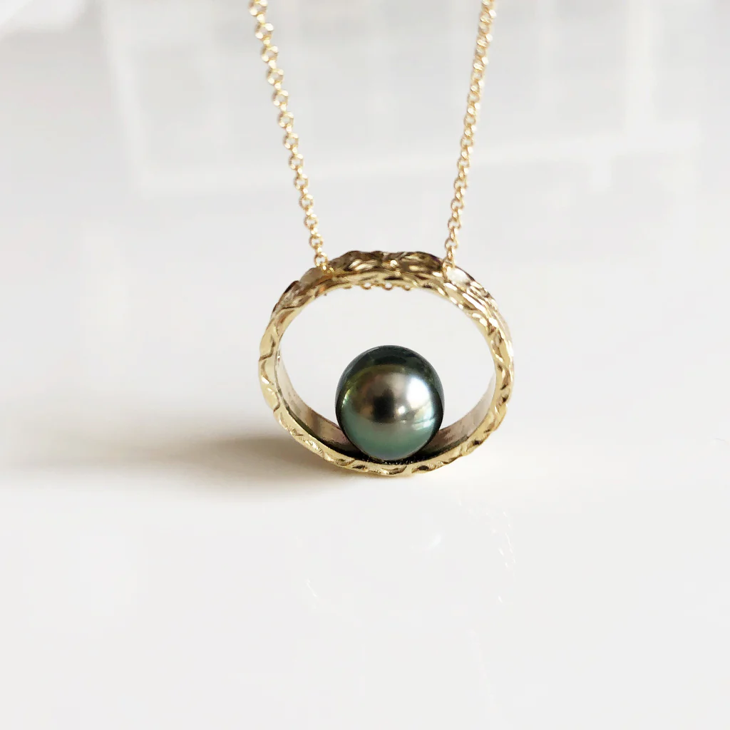 Eternity ring necklace - tahitian pearl (N299)