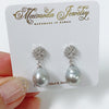 CZ snowflake dangle earrings - silver Tahitian pearls (E572)