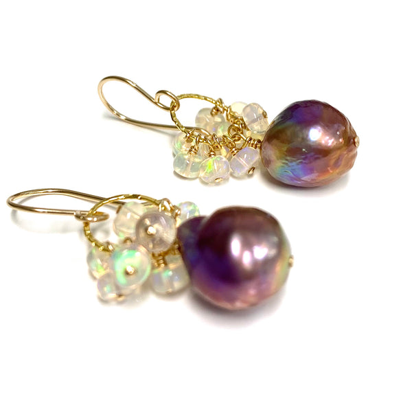 Earrings Kira - lavender Edison pearl & Ethiopian opal ( E583)