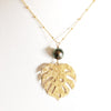 Monstera long necklace - tahitian pearl (N287)