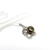 CZ plumeria pendant necklace - Tahitian pearl (N330)