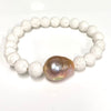 Edison pearl and gemstone stretchy bracelet (B538)