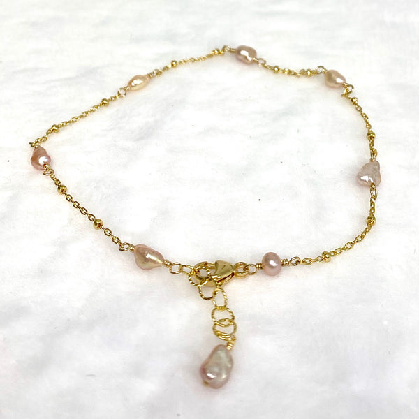 Keshi pearl anklet - pink Edison (B470)