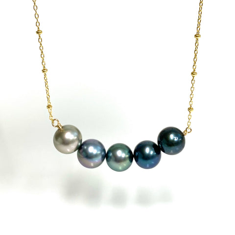 Necklace TEHINA - ombré Tahitian pearls (N346)