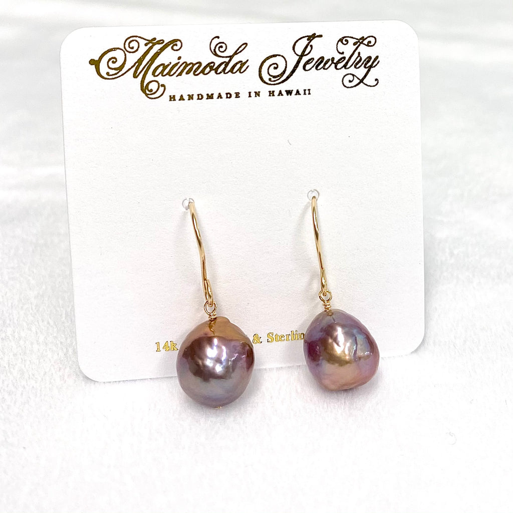 Baroque purple Edison pearls dangle (E603)