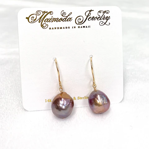 Baroque purple Edison pearls dangle (E603)