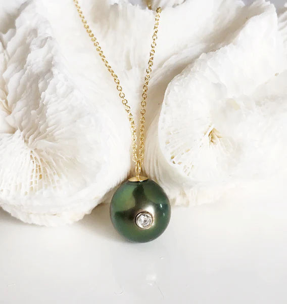 Necklace Gia - Diamond tahitian pearl   (N163)