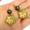 CZ Hibiscus earrings - Tahitian pearls