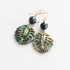 Small Abalone shell monstera earrings - tahitian pearl (E541)